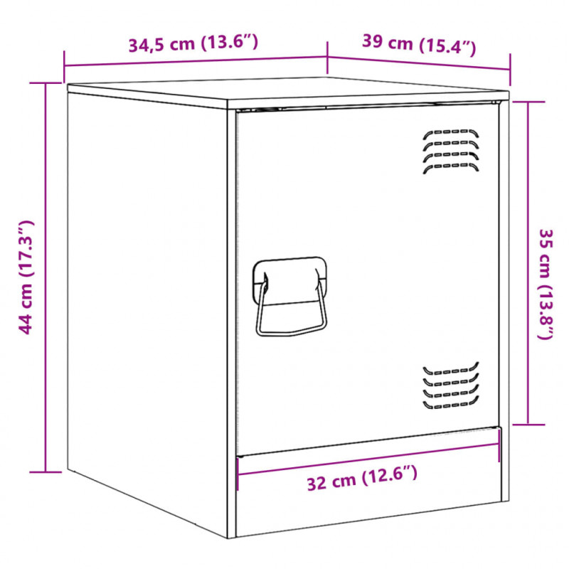 Szafki nocne, 2 szt., antracytowe, 34,5x39x44 cm, stal