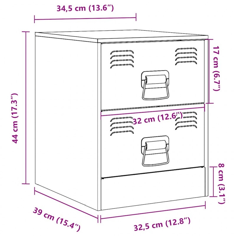 Szafki nocne, 2 szt., czarne, 34,5x39x44 cm, stal