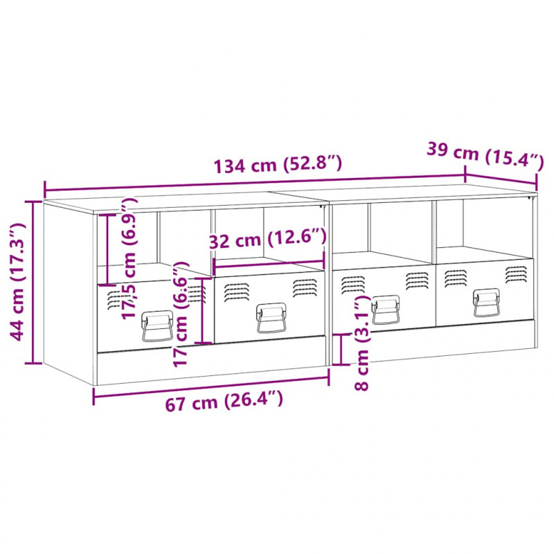 Szafki pod telewizor, 2 szt., oliwkowe, 67x39x44 cm, stalowe