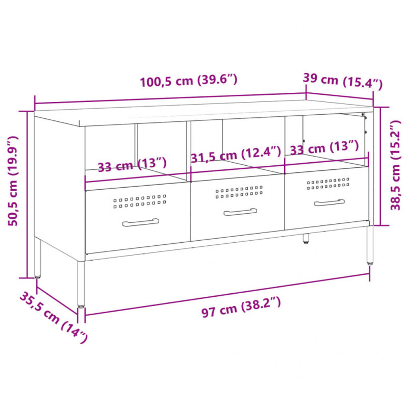 Szafka pod telewizor, czarna, 100,5x39x50,5 cm, stalowa