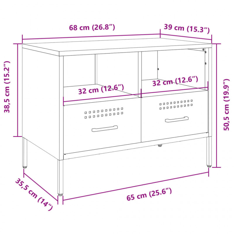 Szafka RTV, czarna, 68x39x50,5 cm, stalowa