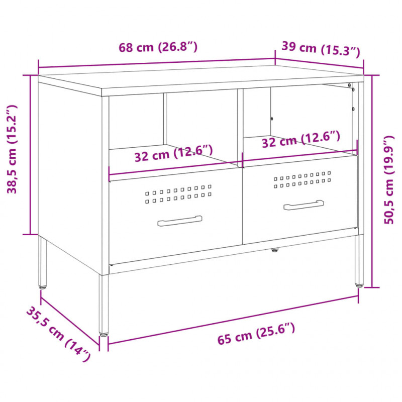 Szafka RTV, różowa, 68x39x50,5 cm, stalowa