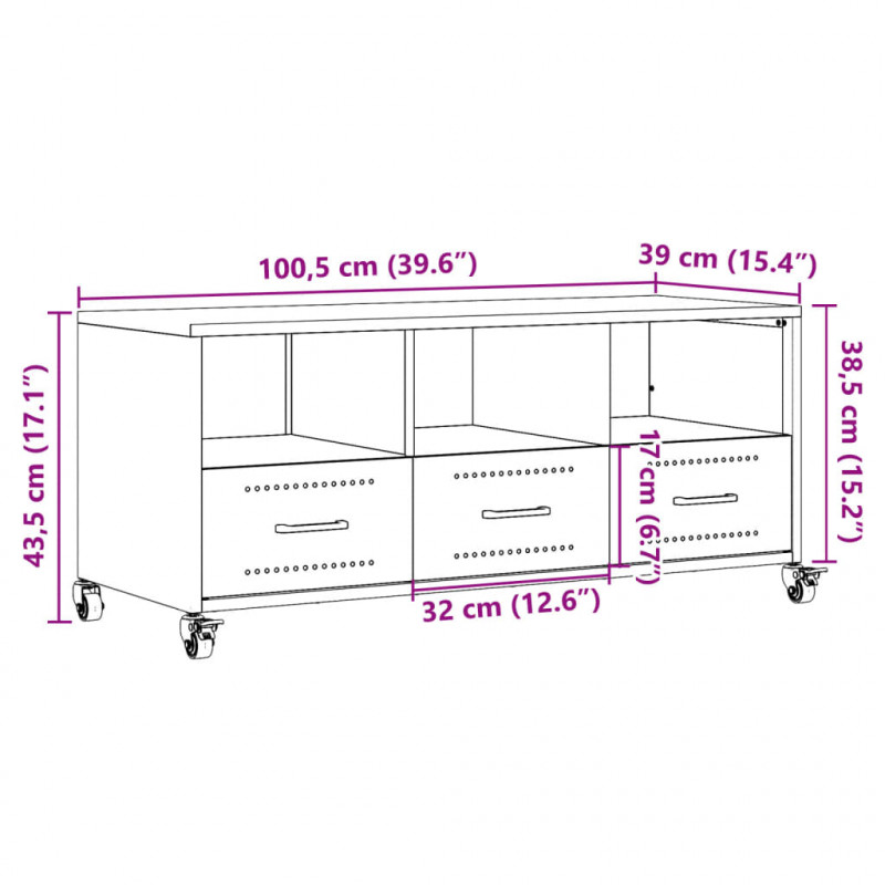 Szafka RTV, oliwkowa, 100,5x39x43,5 cm, stal