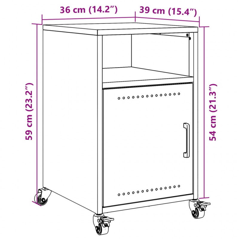 Szafka nocna, antracytowa, 36x39x59 cm, stal