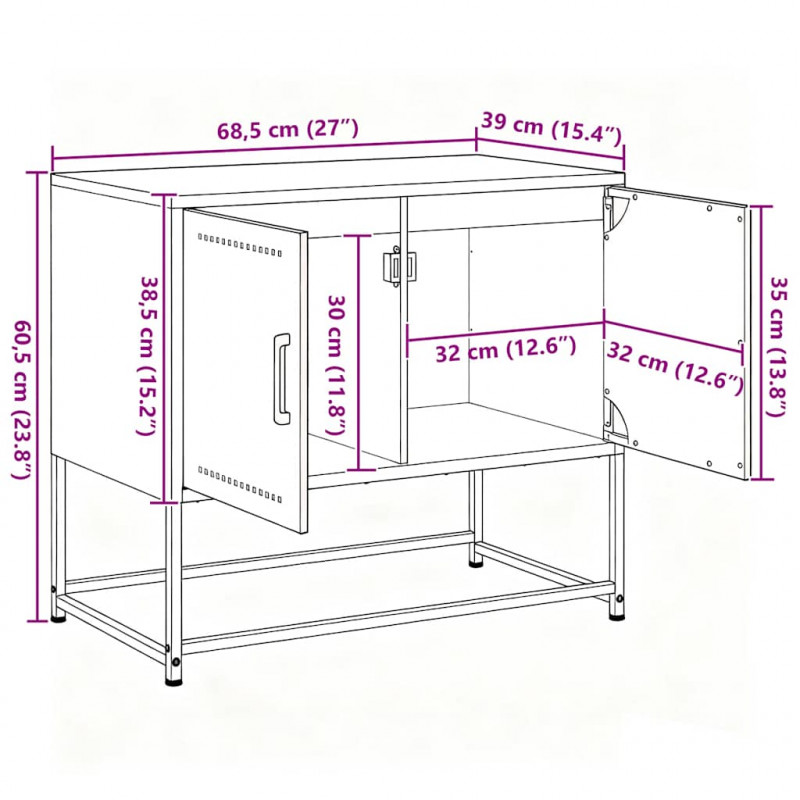 Szafka pod telewizor, czarna, 68,5x39x60,5 cm, stalowa