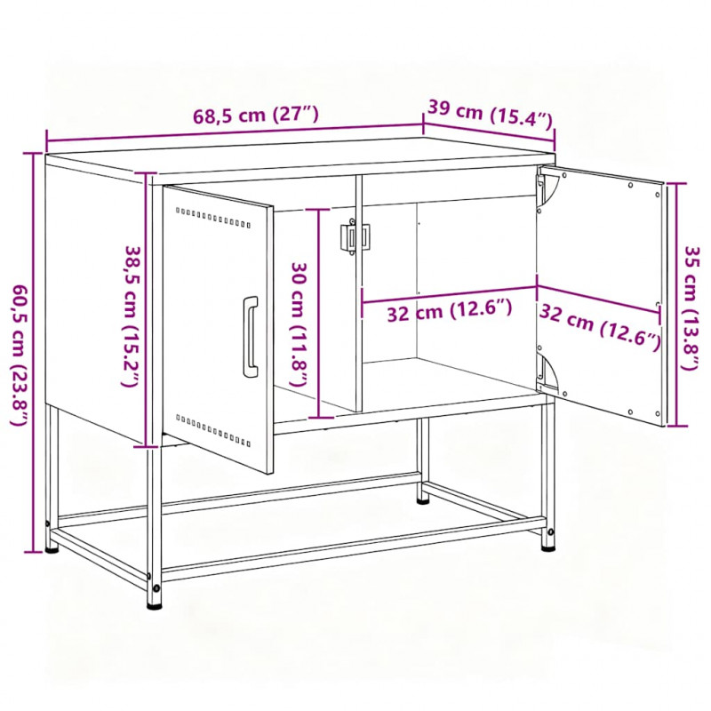 Szafka pod telewizor, musztardowa, 68,5x39x60,5 cm, stalowa