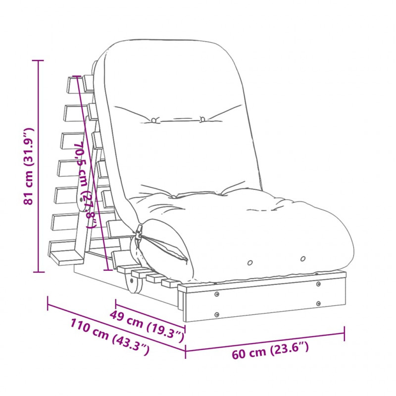 Sofa rozkładana typu futon, z materacem, biała, 60x206x11 cm