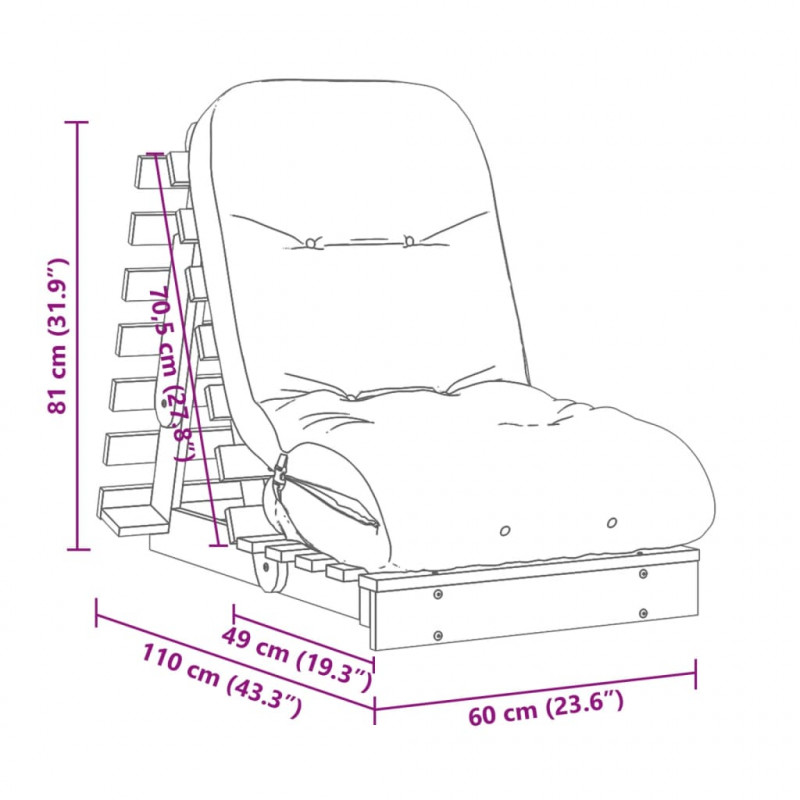 Sofa rozkładana futon, z materacem, woskowy brąz, 60x206x11 cm