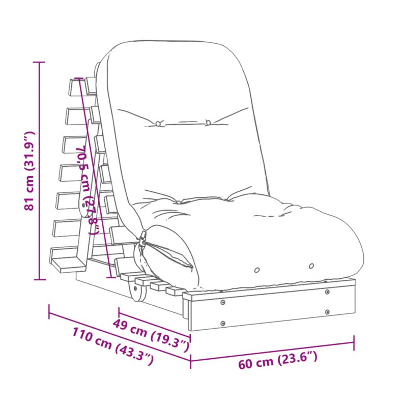 Sofa rozkładana futon, z materacem, 60x206x11 cm, daglezjowa