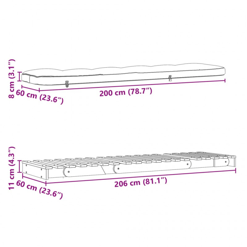 Sofa rozkładana futon, z materacem, 60x206x11 cm, daglezjowa