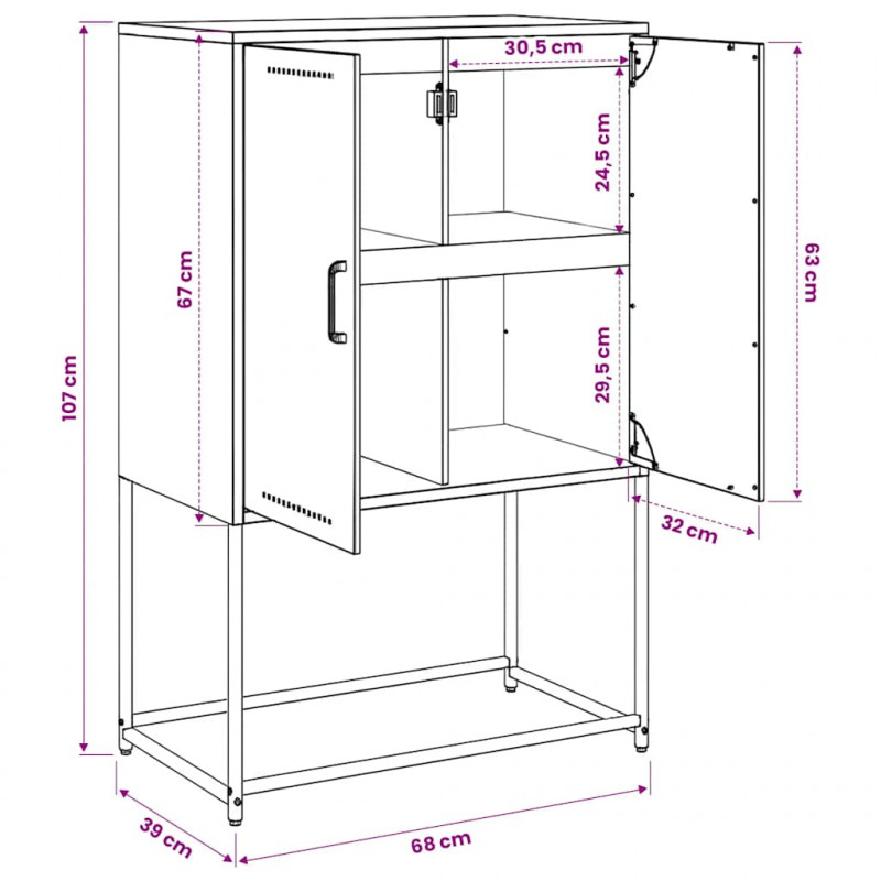 Szafka, czarna, 68,5x38,5x107 cm, stal