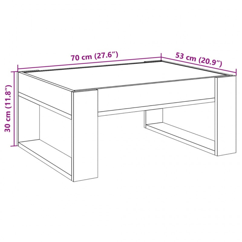 Stolik kawowy z LED Infinity, przydymiony dąb, 70x53x30 cm