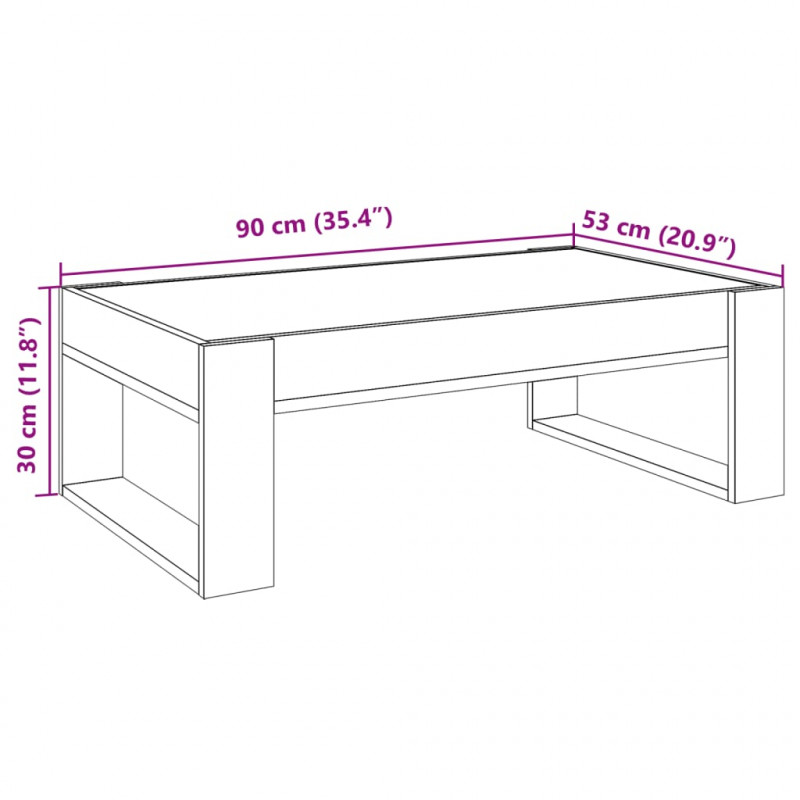 Stolik kawowy z LED Infinity, przydymiony dąb, 90x53x30 cm