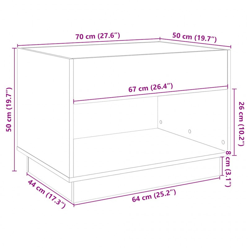 Stolik kawowy z LED Infinity, biały, 70x50x50 cm