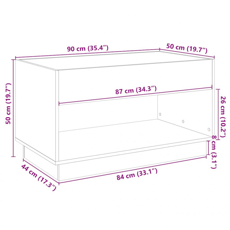 Stolik kawowy z LED Infinity, biały, 90x50x50 cm