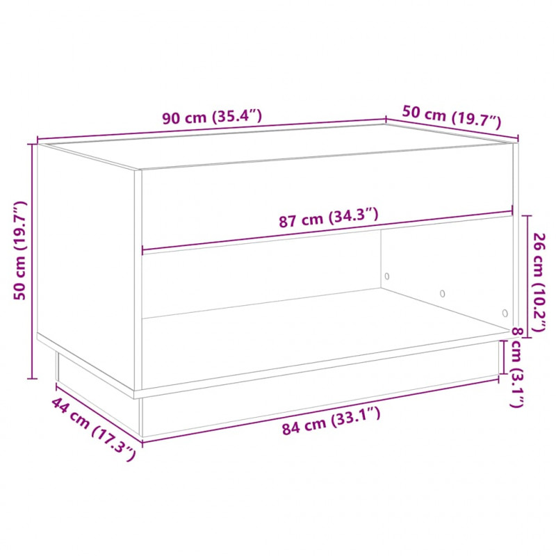Stolik kawowy z LED Infinity, dąb sonoma, 90x50x50 cm