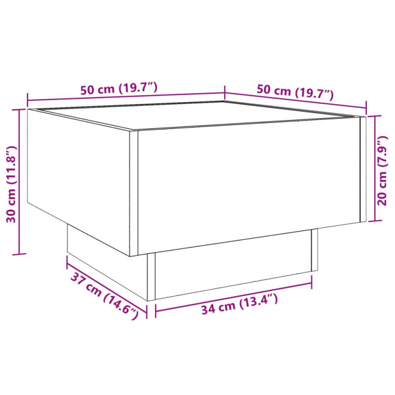 Stolik kawowy z LED, dąb sonoma, 50x50x30 cm