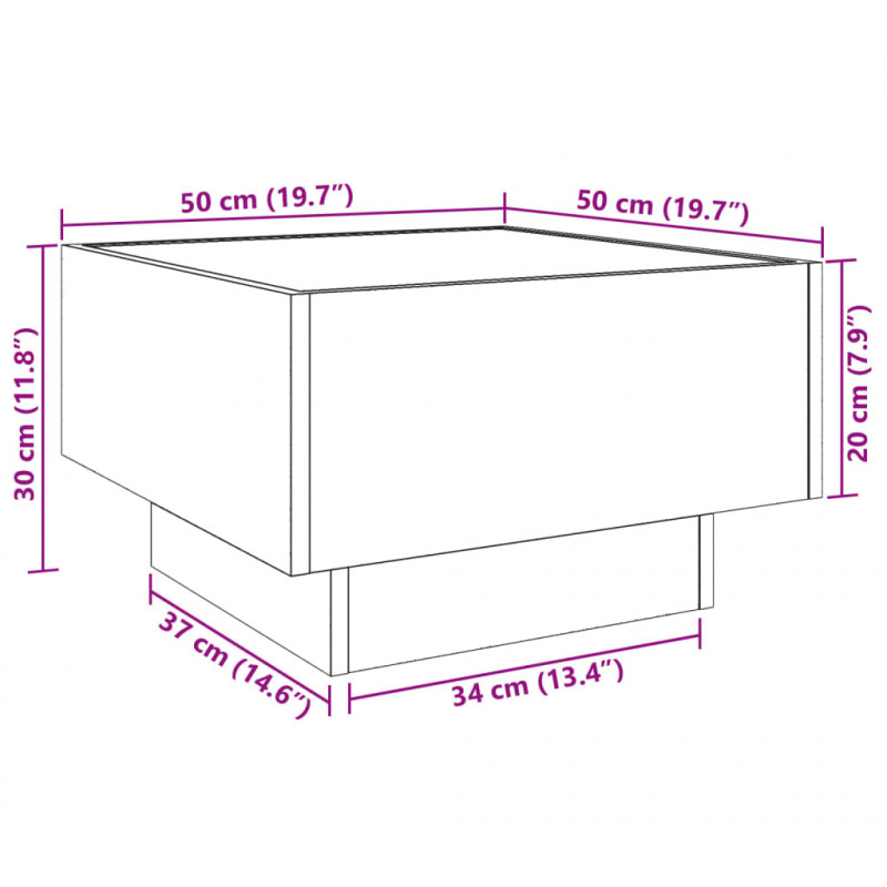 Stolik kawowy z LED, brązowy dąb, 50x50x30 cm