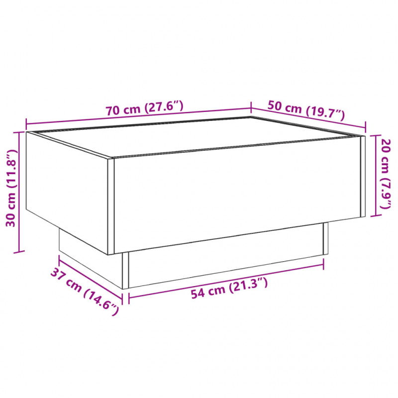 Stolik kawowy z LED, biały, 70x50x30cm, materiał drewnopochodny