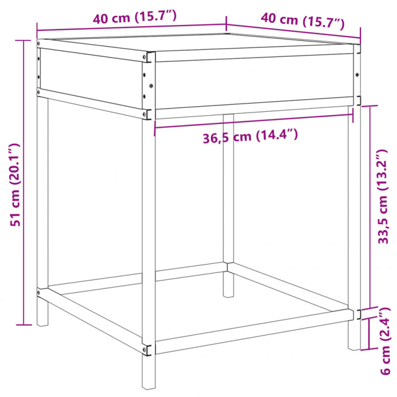 Stolik kawowy z LED Infinity, przydymiony dąb, 40x40x51 cm