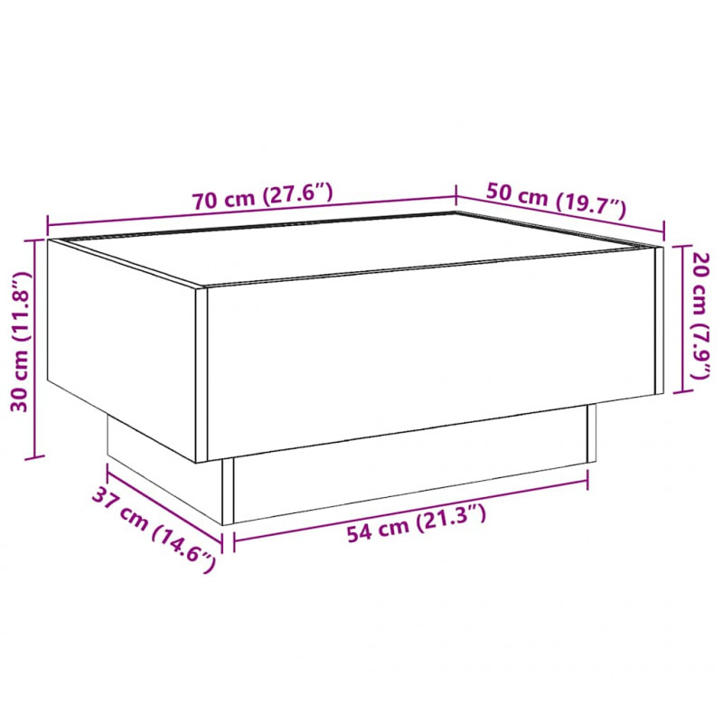 Stolik kawowy z LED, szarość betonu, 70x50x30 cm