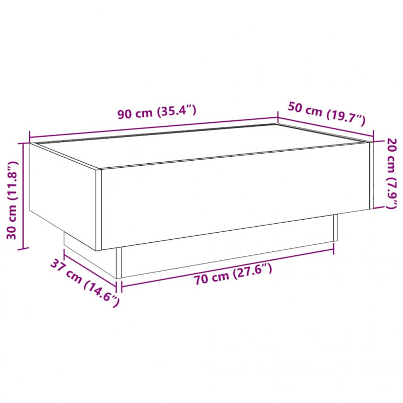 Stolik kawowy z LED, biały, 90x50x30cm, materiał drewnopochodny