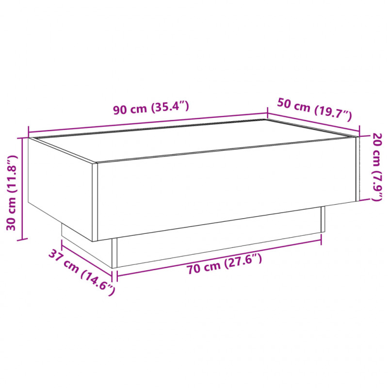Stolik kawowy z LED, dąb sonoma, 90x50x30 cm