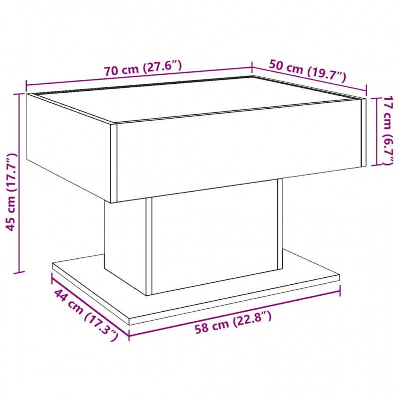 Stolik kawowy z LED, biały, 70x50x45cm, materiał drewnopochodny