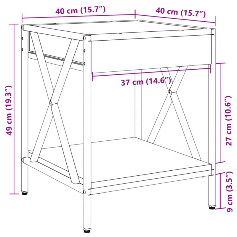Stolik kawowy z LED Infinity, czarny, 40x40x49 cm