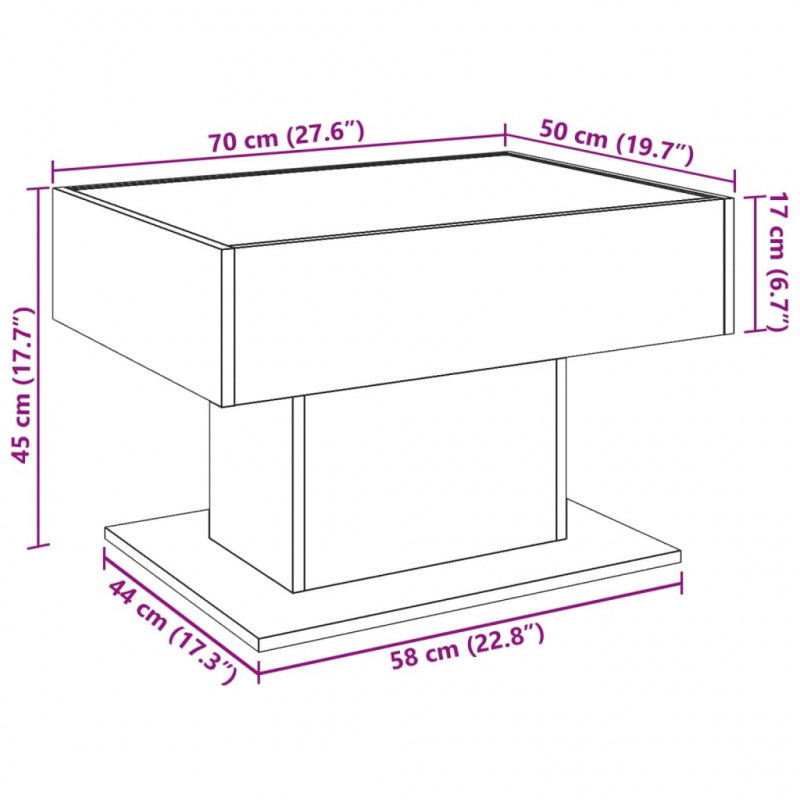 Stolik kawowy z LED, dąb sonoma, 70x50x45 cm