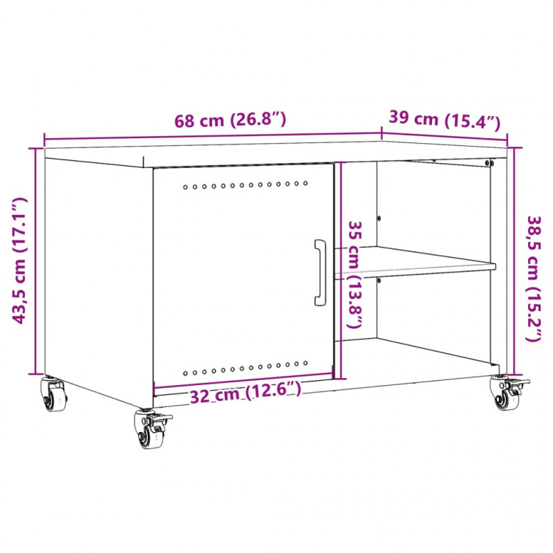 Szafka RTV, musztardowa, 68x39x43,5 cm, stal