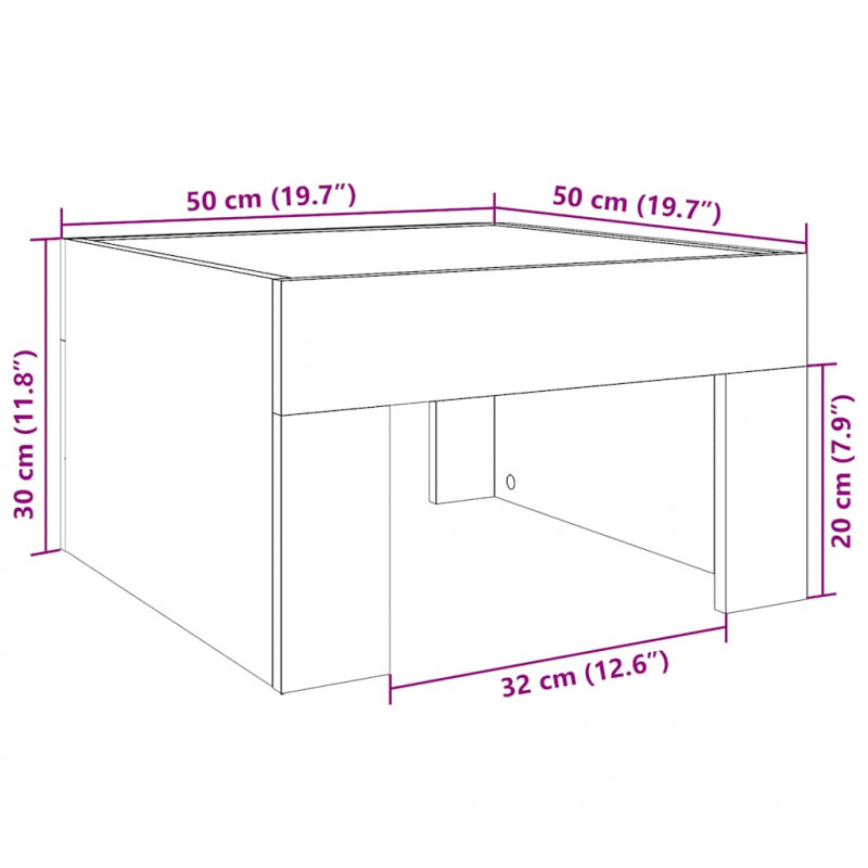 Stolik kawowy z LED Infinity, przydymiony dąb, 50x50x30 cm