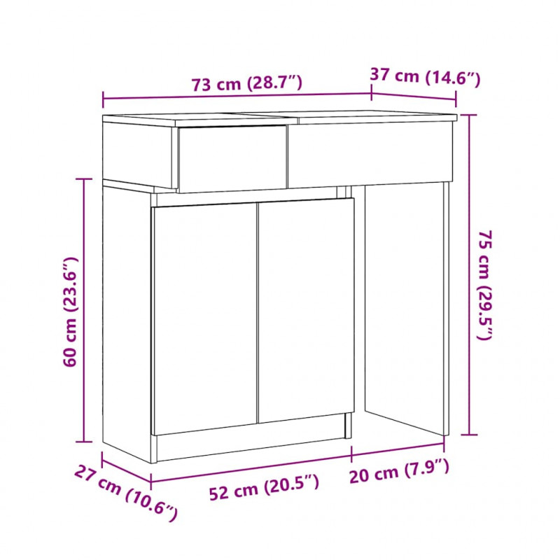Toaletka z oświetleniem LED, przydymiony dąb, 115x37x110,5 cm