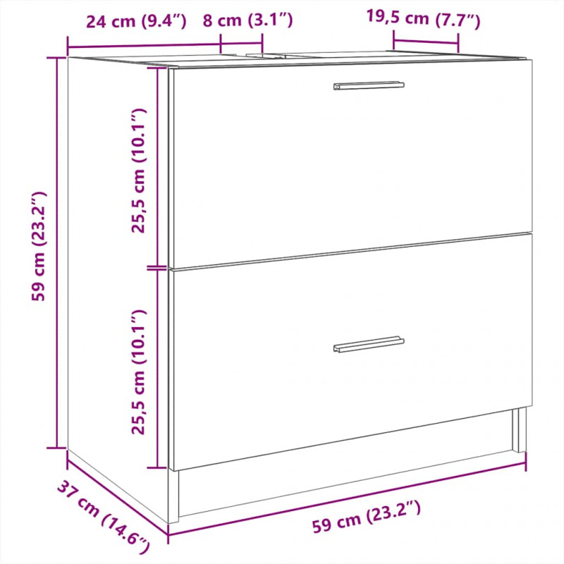 Szafka pod umywalkę, biała 59x37x59 cm, materiał drewnopochodny