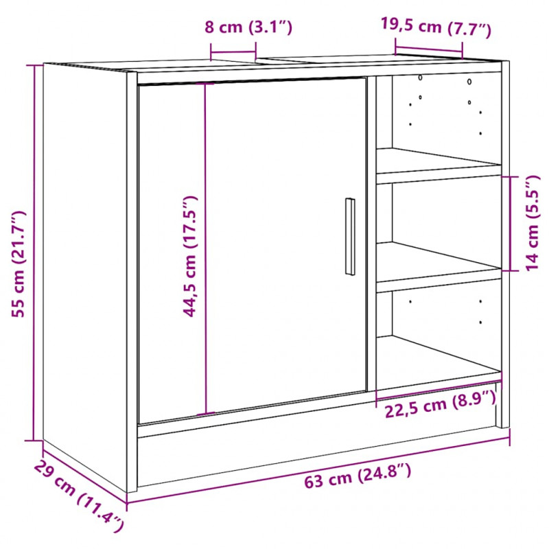 Szafka pod umywalkę, biała 63x29x55 cm, materiał drewnopochodny