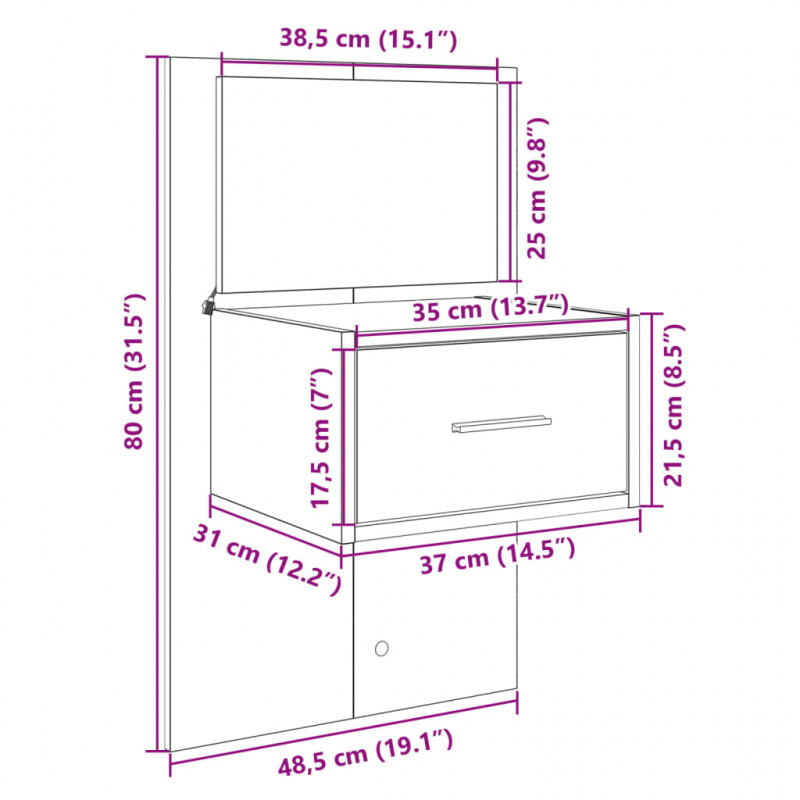Wisząca szafka nocna z podświetleniem LED, czarna