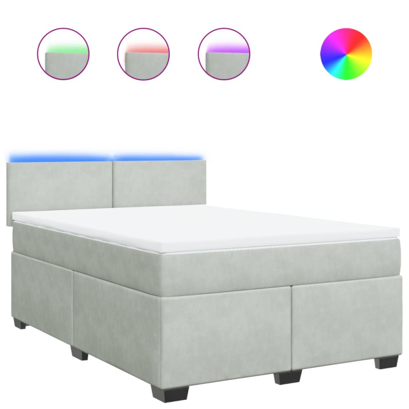 Łóżko kontynentalne z materacem, jasnoszare, aksamit, 140x190cm