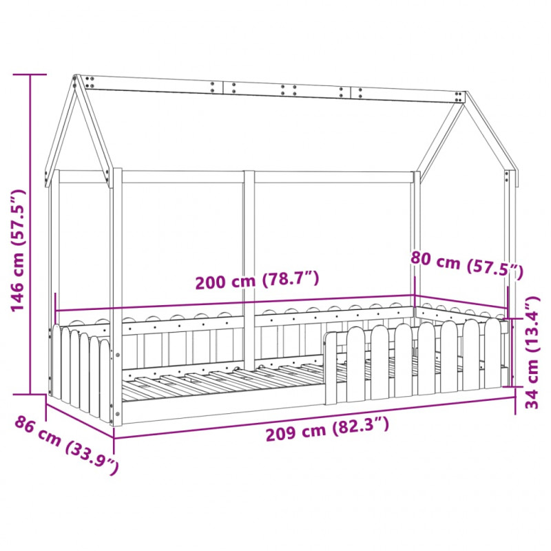 Rama łóżka dziecięcego z domkiem, woskowy brąz, 80x200 cm