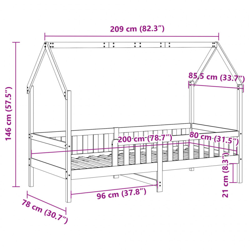 Rama łóżka dziecięcego z domkiem, 80x200 cm, drewno sosnowe