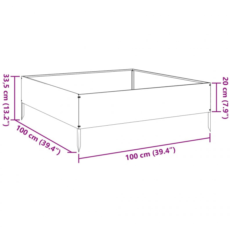 Podwyższona donica, antracytowa, 100x100x33,5 cm, stal