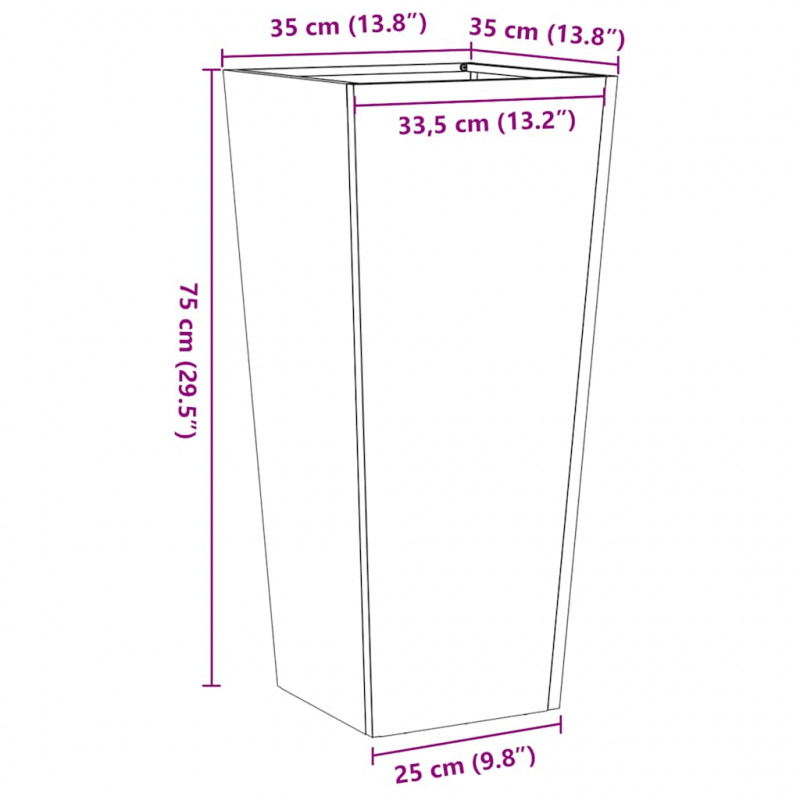 Donice ogrodowe, 2 szt., 35x35x75 cm, stal galwanizowana
