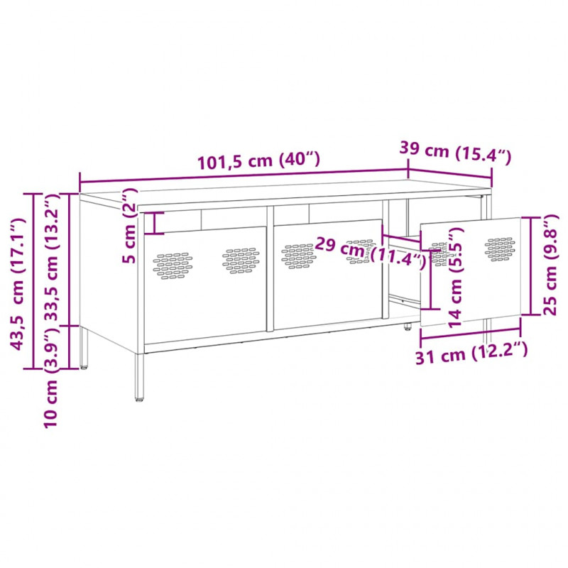 Szafka RTV, różowa, 101,5x39x43,5 cm, stal walcowana na zimno