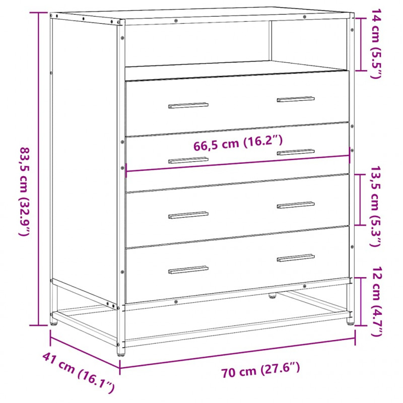 Komoda, brązowy dąb, 70x41x83,5 cm, materiał drewnopochodny