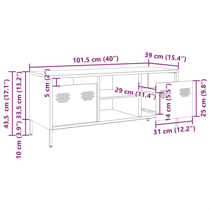 Szafka RTV, różowa, 101,5x39x43,5 cm, stal walcowana na zimno