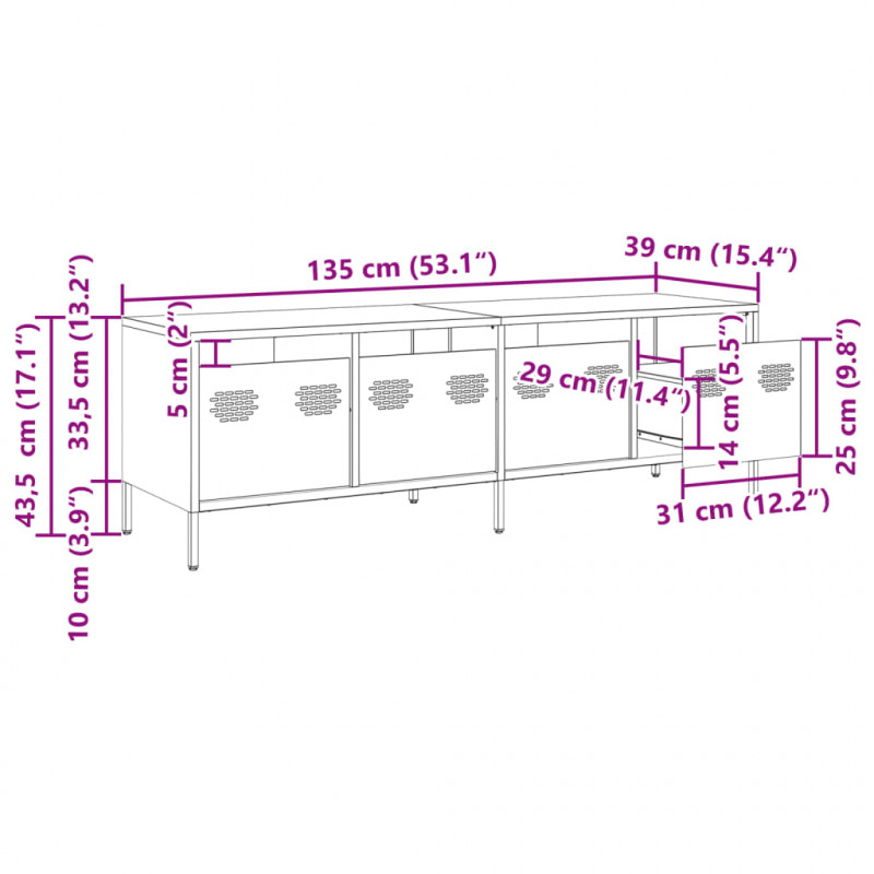 Szafka RTV, antracyt, 135x39x43,5 cm, stal walcowana na zimno