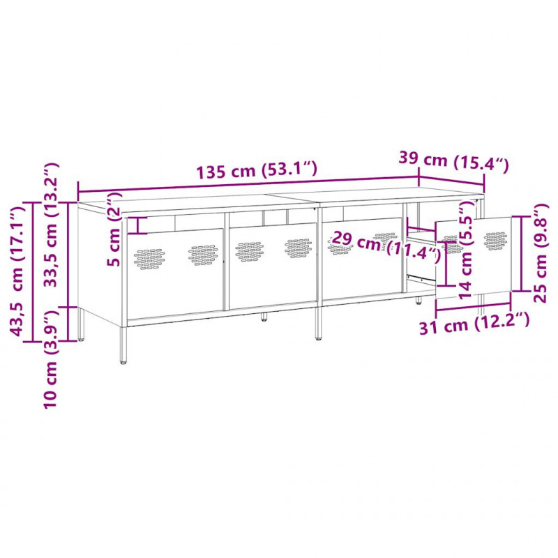 Szafka RTV, żółta, 135x39x43,5 cm, stal walcowana na zimno