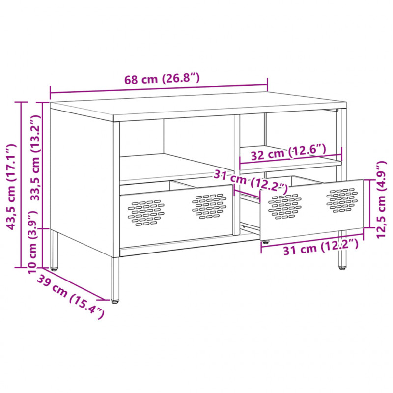 Szafka RTV, czarna, 68x39x43,5 cm, stal walcowana na zimno