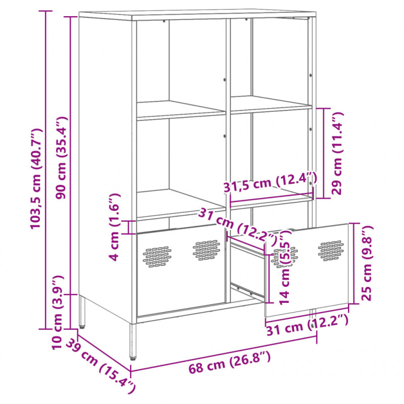 Szafka, czarna, 68x39x103,5 cm, stal