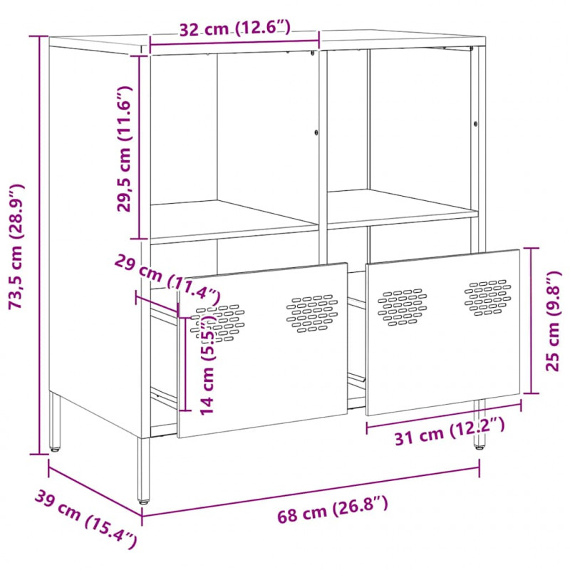 Szafka, oliwkowa, 68x39x73,5 cm, stal walcowana na zimno