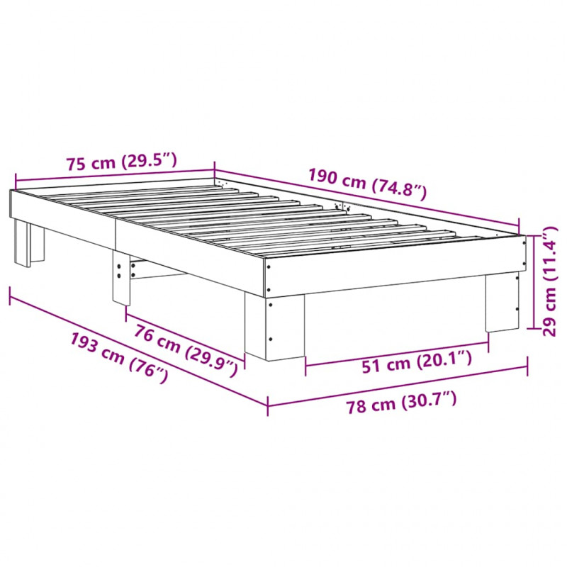 Rama łóżka bez materaca 75x190 cm lite drewno dąb